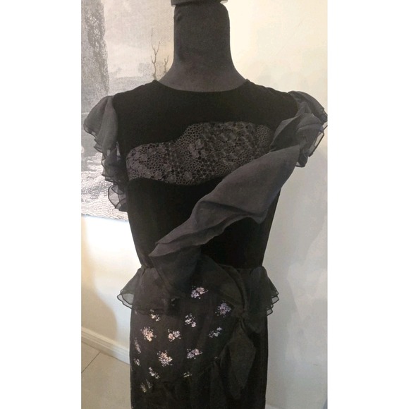 Rebecca‎ Taylor Midi Dress Black Ruffle Jacquard Velvet Floral SZ 10 Retail $730 - Picture 7 of 15